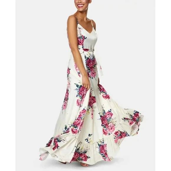 Betsey Johnson Floral Romantic Satin Maxi Dress NWD Size 0 - Picture 1 of 11
